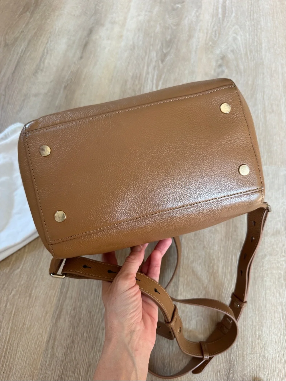 Mina Baie harper midi leather diaper bag backpack tan gold